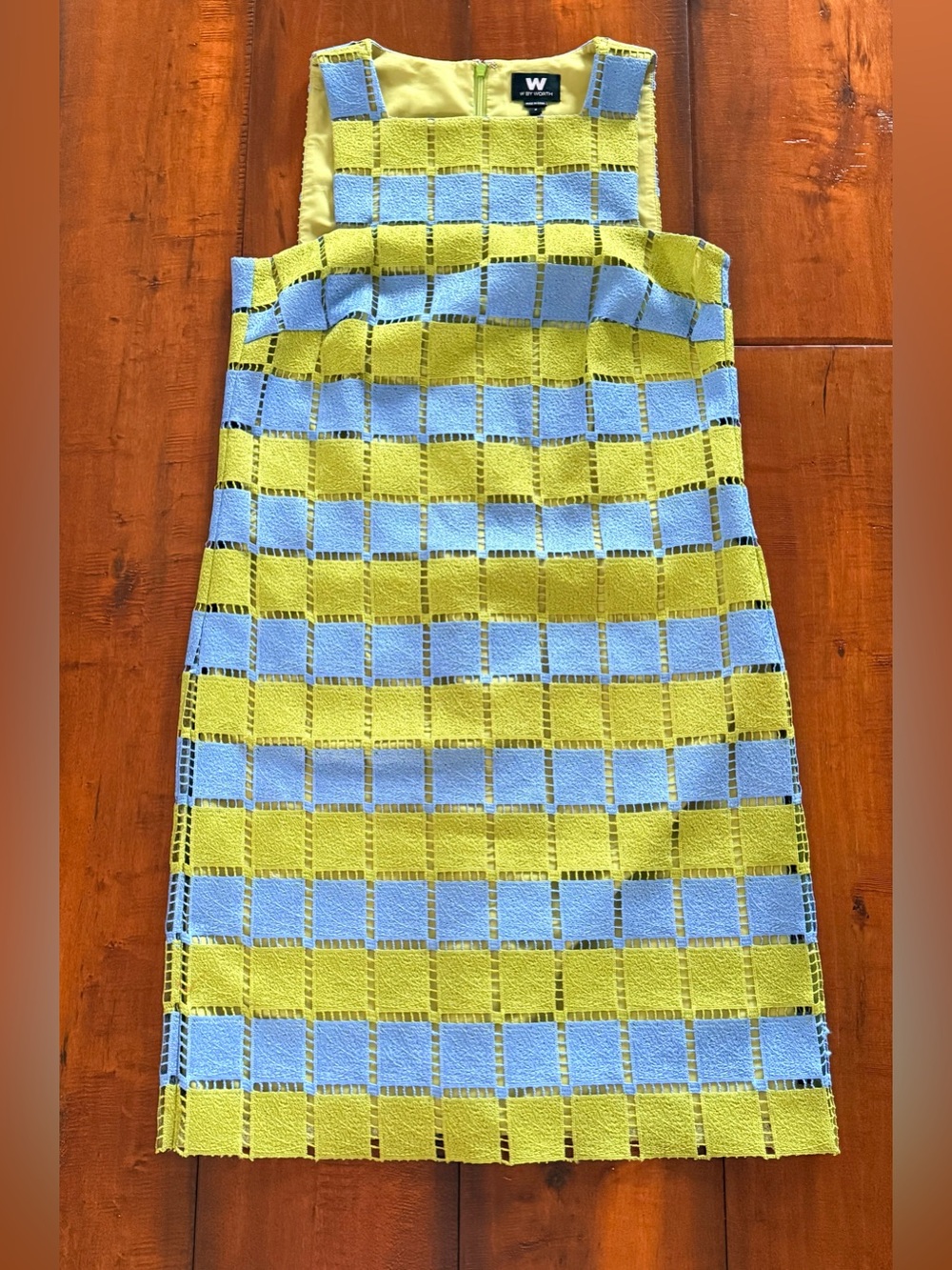 W by Worth Blue and Lime Check Midi Dress